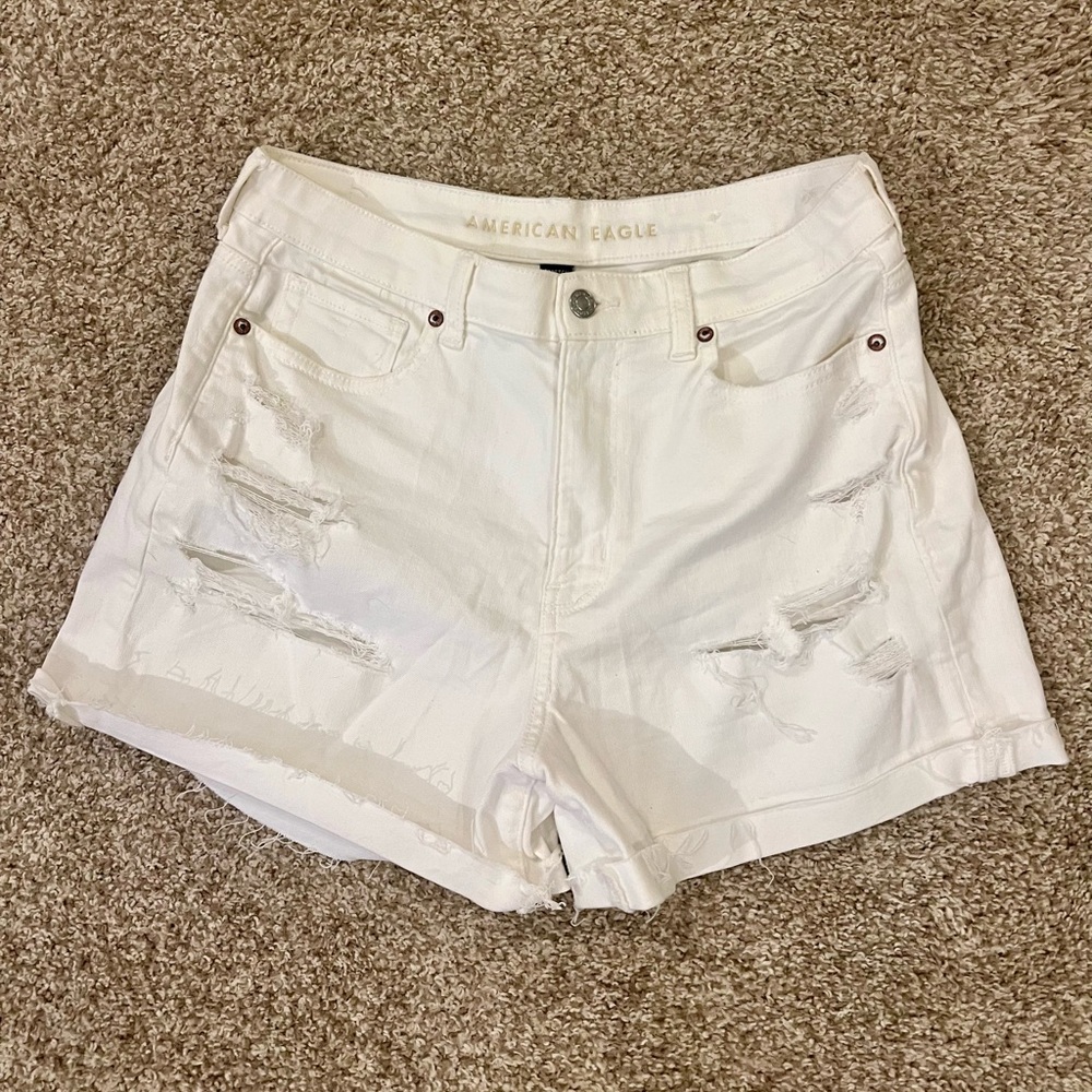 American Eagle Outfitters Women's White Ripped Jean Shorts